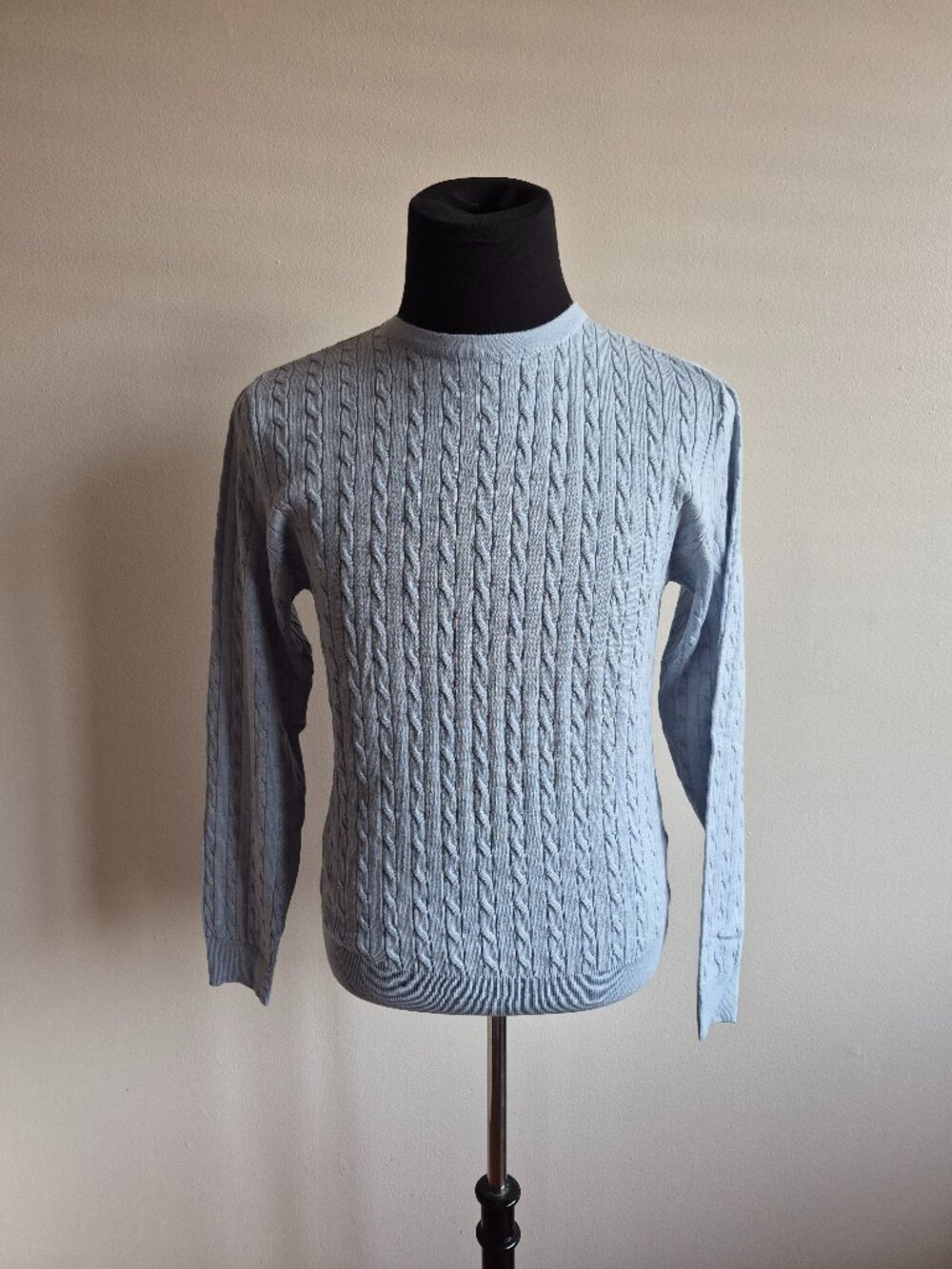 NEW Stenstroms Men's 100% Merino Wool Cable Light Blue Sweater Size S